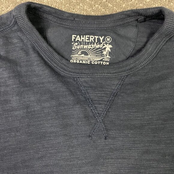 Faherty Sunwashed Shirt Mens Medium Blue Long Sleeve Sweatshirt Crewneck Organic - Picture 5 of 10